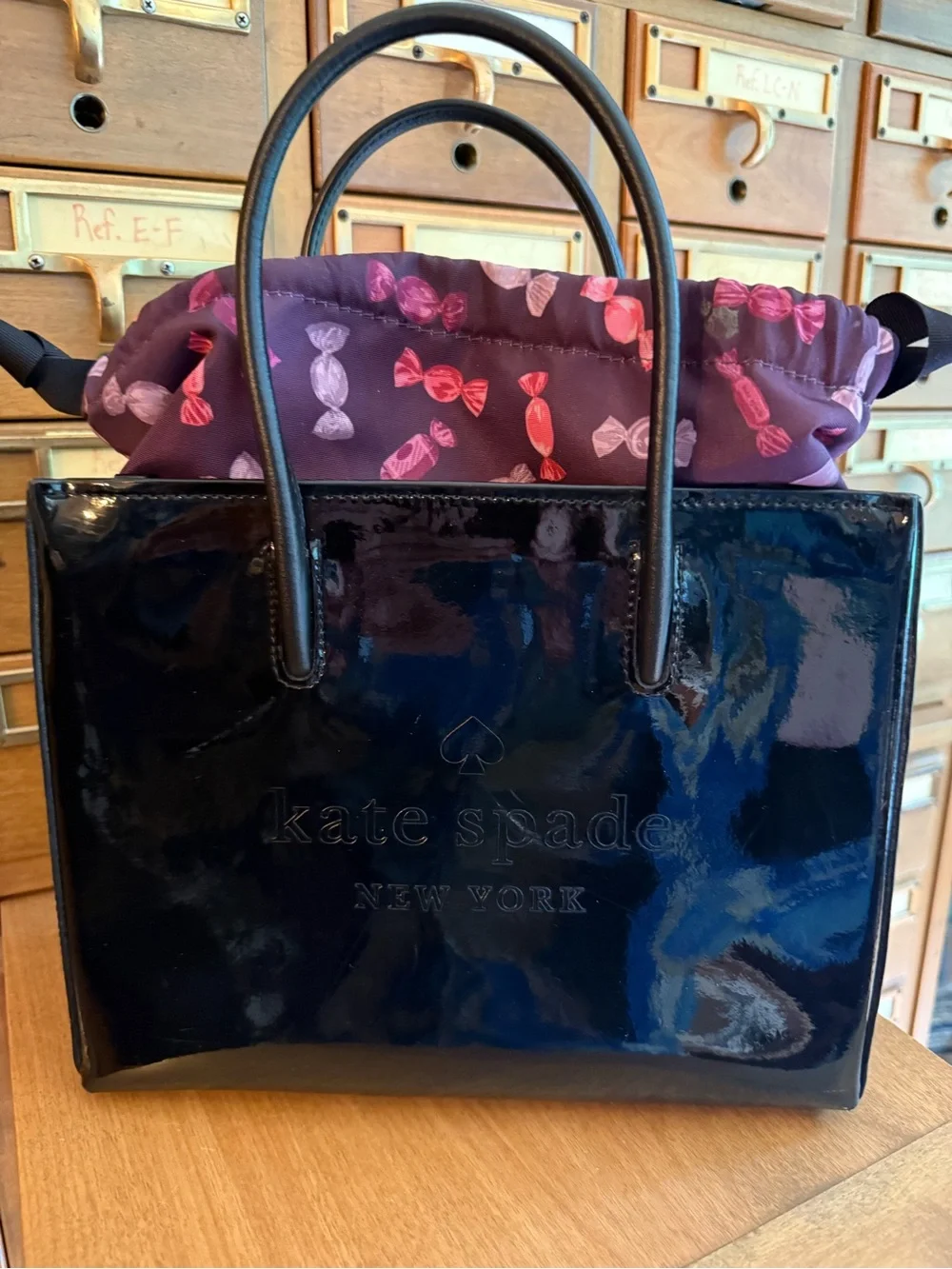 Kate Spade, New York Shiny Black Patent Leather Shopper Tote